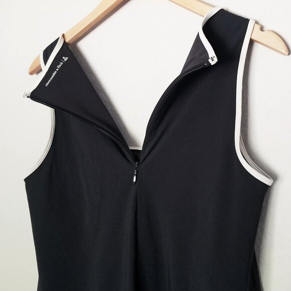 Abercrombie & Fitch Squareneck Traveler Mini Dress M Black White Trim Athleisure - Picture 13 of 16
